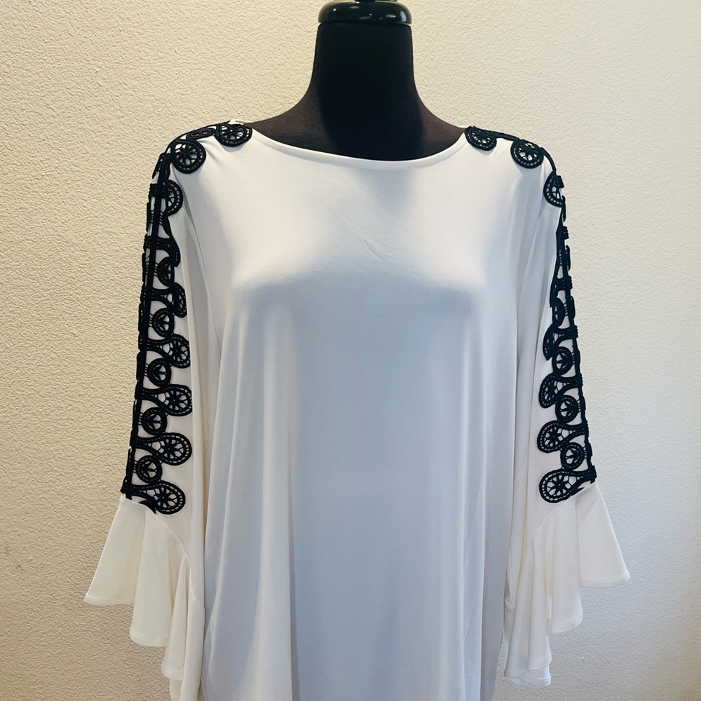 Chico's White Blouse with Black Lace Detail